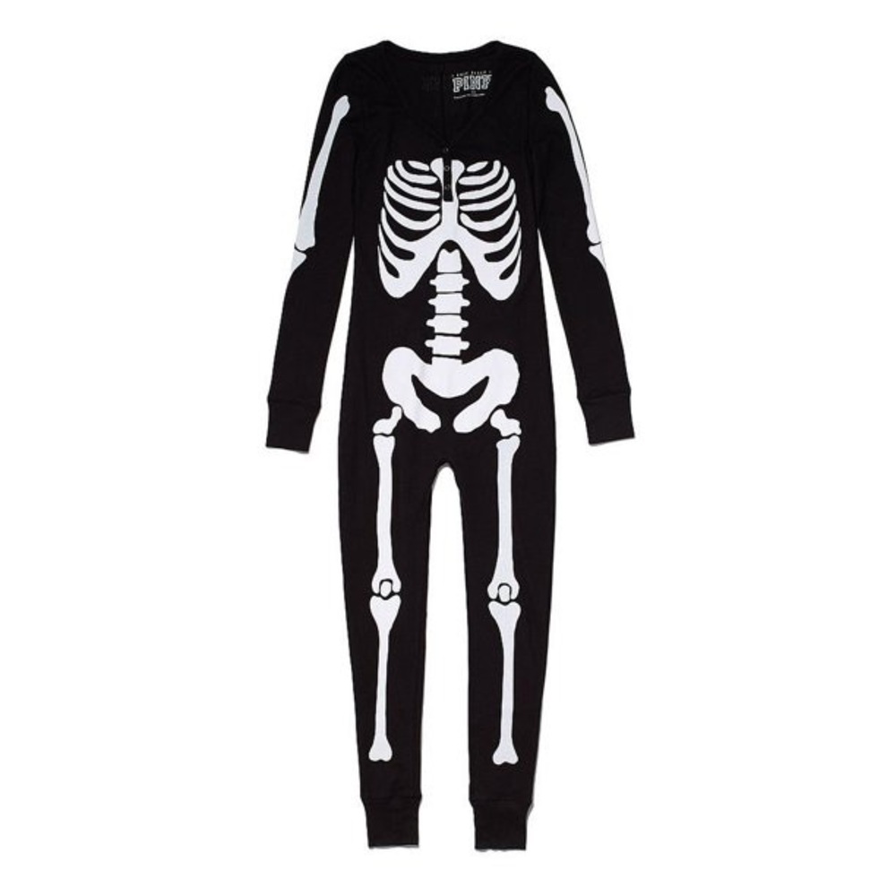 PINK Victoria’s Secret Skeleton Onesie Halloween Costume Size Large Vintage RARE